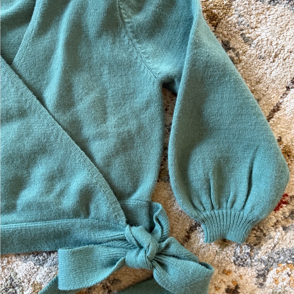 Dusty Teal Wrap Sweater - Picture 13 of 17